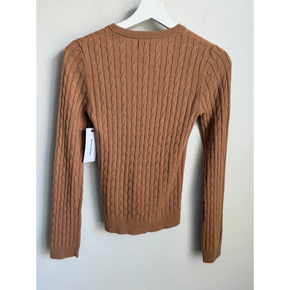 Rumored Wool/Cashmere Blend Crew Neck Cable Knit Polo Club Sweater Camel S NWT - Picture 10 of 10
